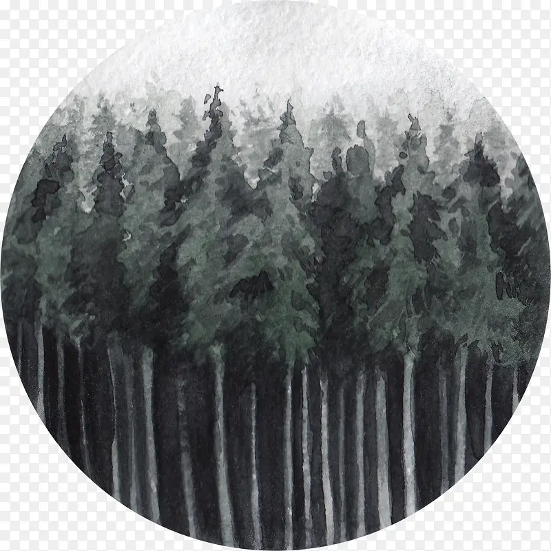 水彩卡通油画森林