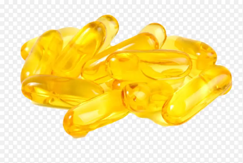 一堆黄色的鱼肝油实物