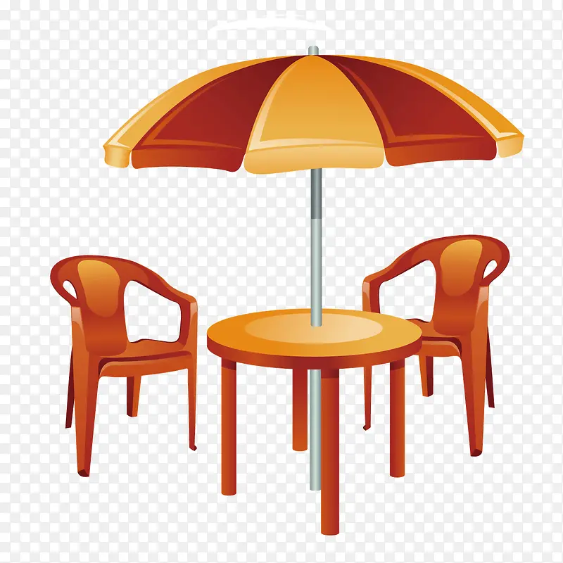 矢量木质桌椅遮阳伞露天餐桌