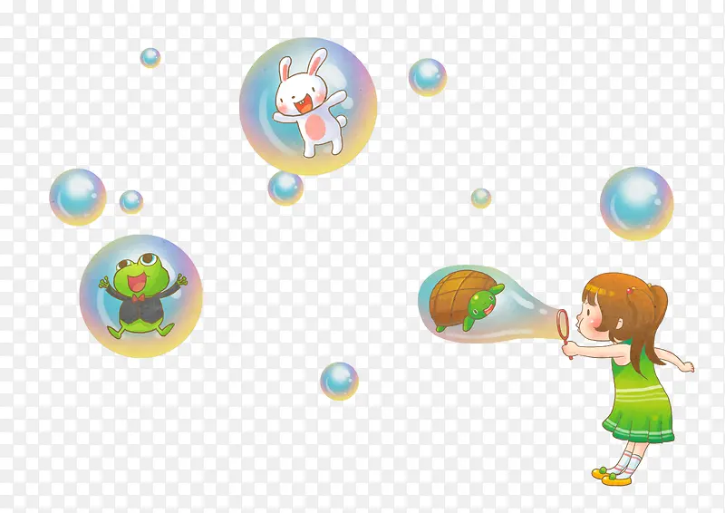 六一儿童节卡通彩色泡泡人物吹动