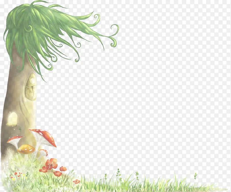 被风吹动的大树卡通七夕情人节海报背景