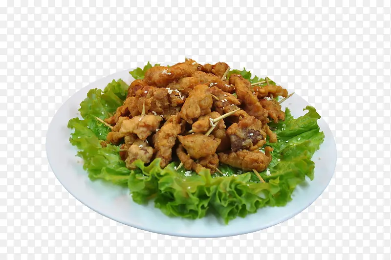 盘子里的蔬菜牙签肉