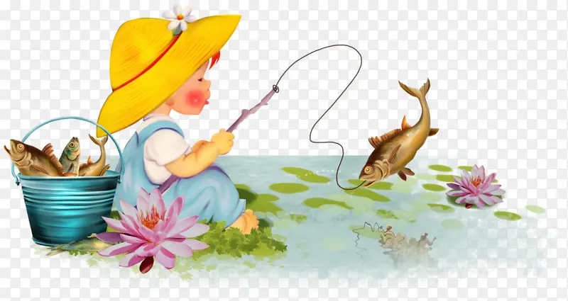 钓鱼的小女孩