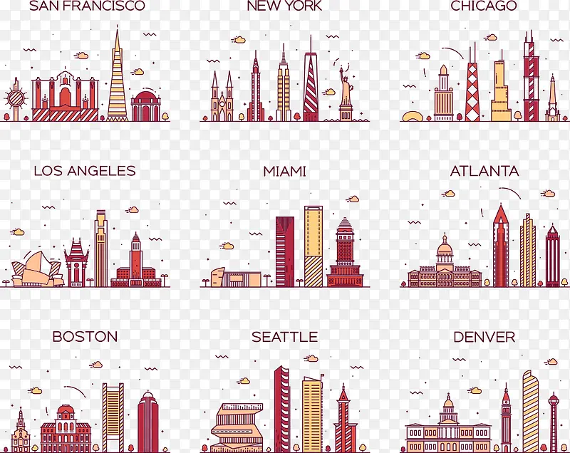 矢量美国城市插画