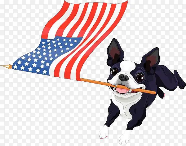 卡通免抠奔跑的狗狗送旗子