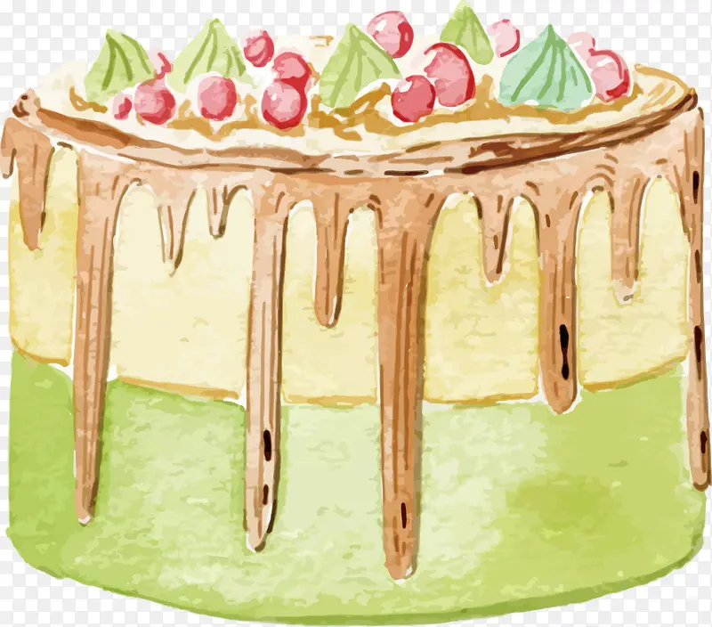 矢量水彩樱桃蛋糕美食