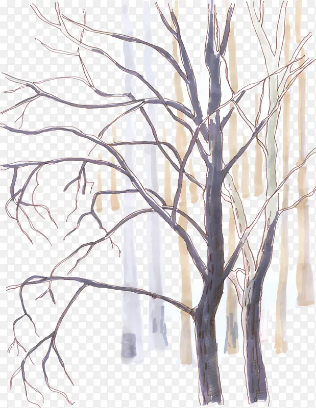 冬季水彩手绘树林