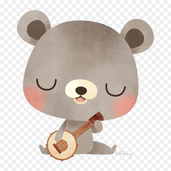 手绘可爱小熊弹琴