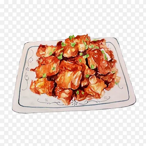 红烧猪肉片手绘画素材图片