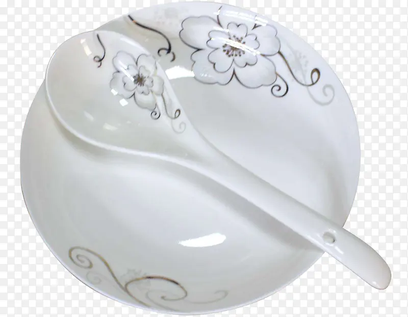 韩国风白色印花高档骨瓷勺子