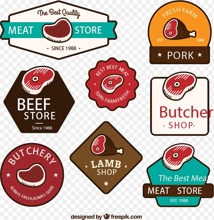 彩色肉制品标签矢量素材,