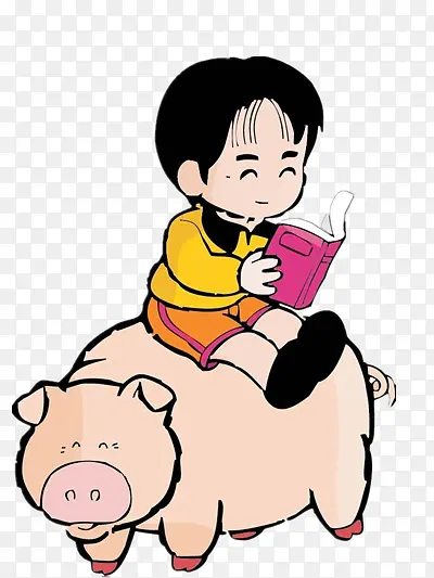坐在小猪上的孩子