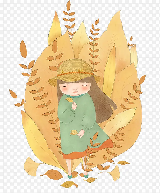 金秋小女孩诗意插画
