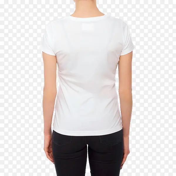 白色T恤黑色裤子女性背部