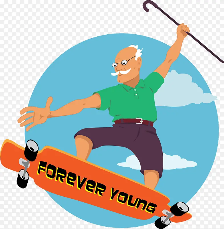 老人玩滑板矢量