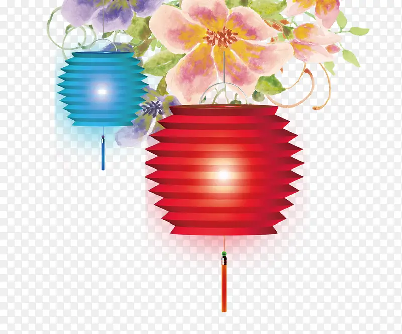 春节卡通手绘鲜花灯笼矢量图