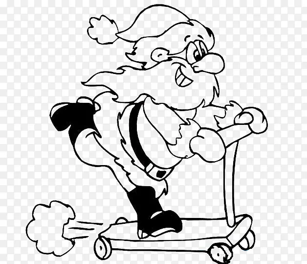 圣诞老人滑板车手绘