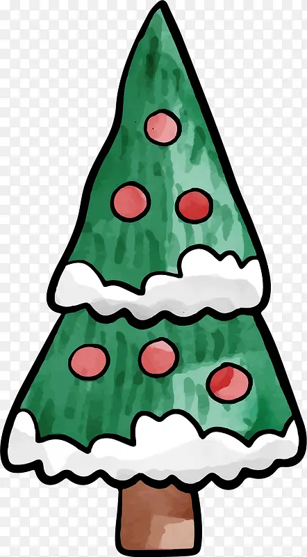 水彩手绘的圣诞树