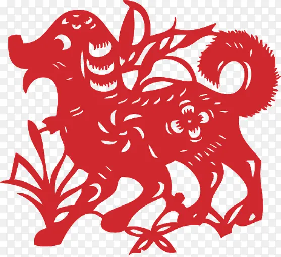 卡通手绘狗年剪纸