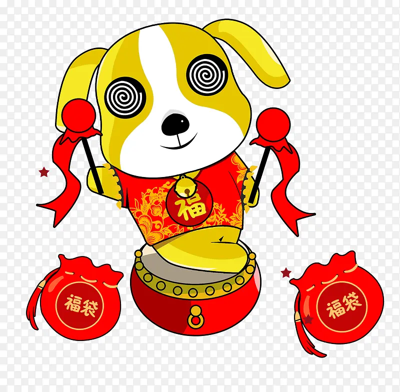 红色中国风敲鼓小狗PNG图片素材下载_图片编号ynkbzkdq-免抠素材网