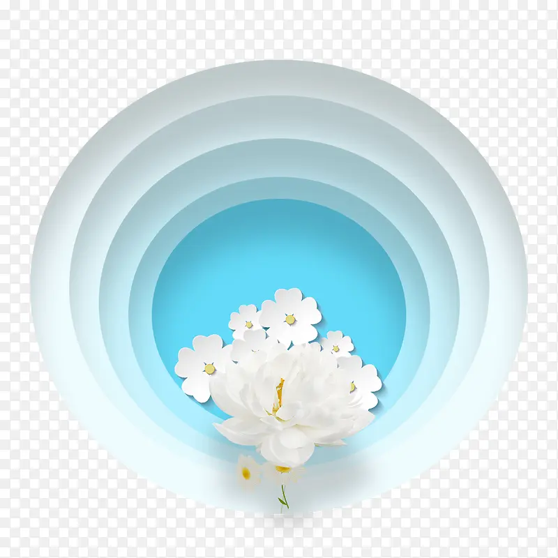 蓝色圆圈白色花朵