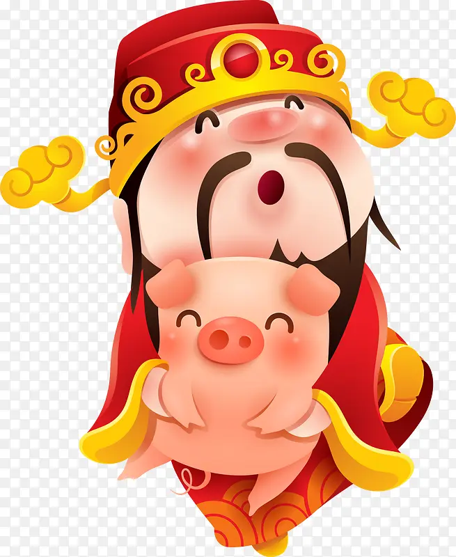 卡通财神爷抱猪装饰图案