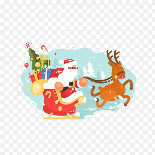 手绘插画圣诞老人和麋鹿