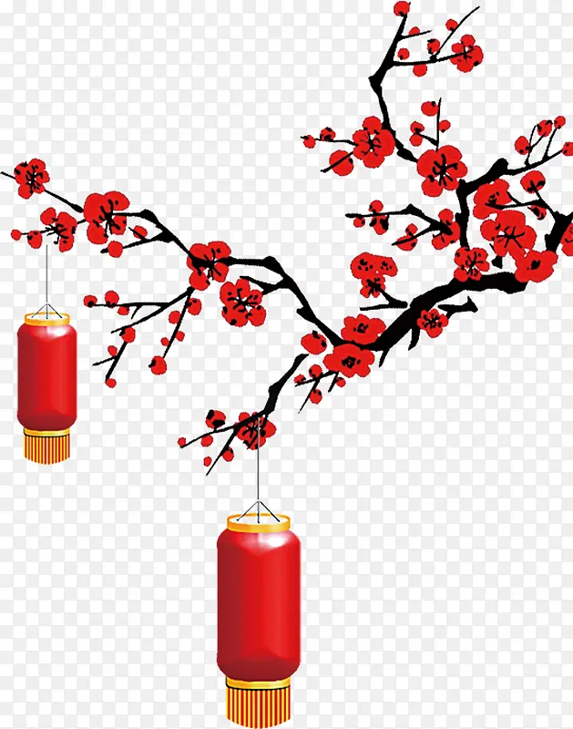 红色中国风花枝灯笼