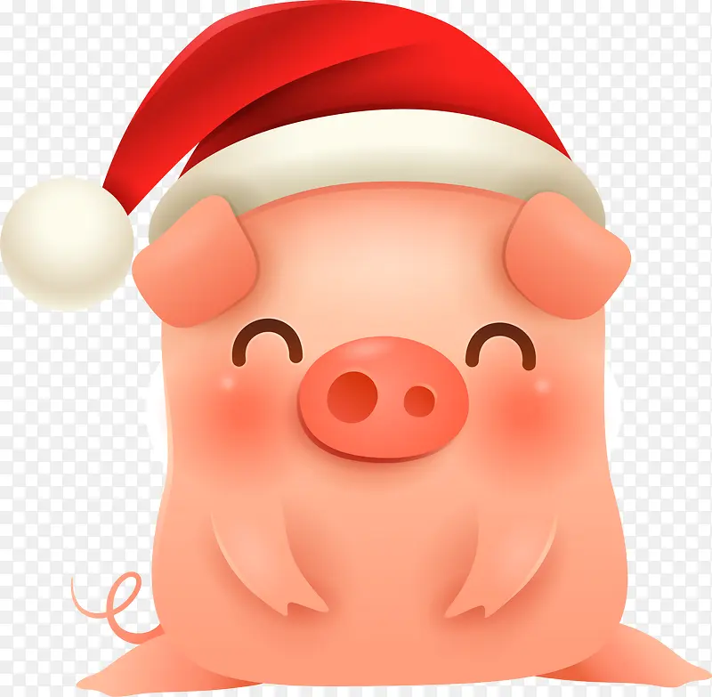 C4D卡通带圣诞帽带立体猪形象