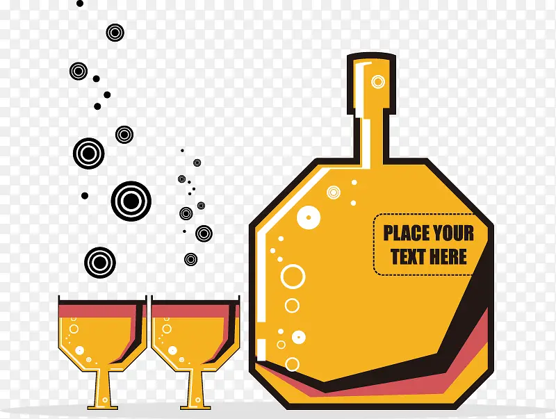 手绘黄色酒瓶酒杯图案