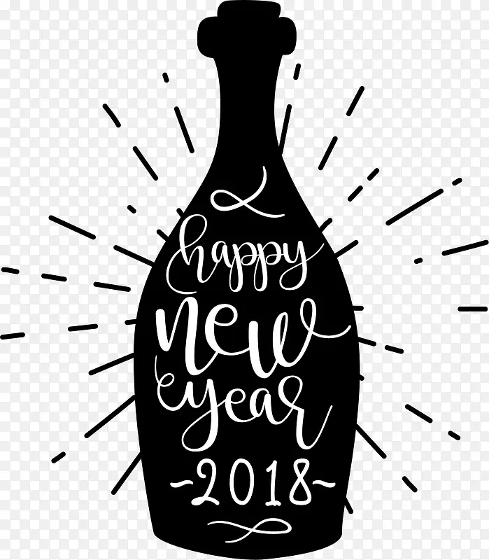 新年卡通手绘黑色酒瓶