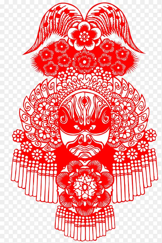 中国风红色豫剧人物剪纸