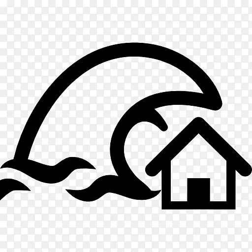 海啸保险象征一个家和一个大的海浪图标