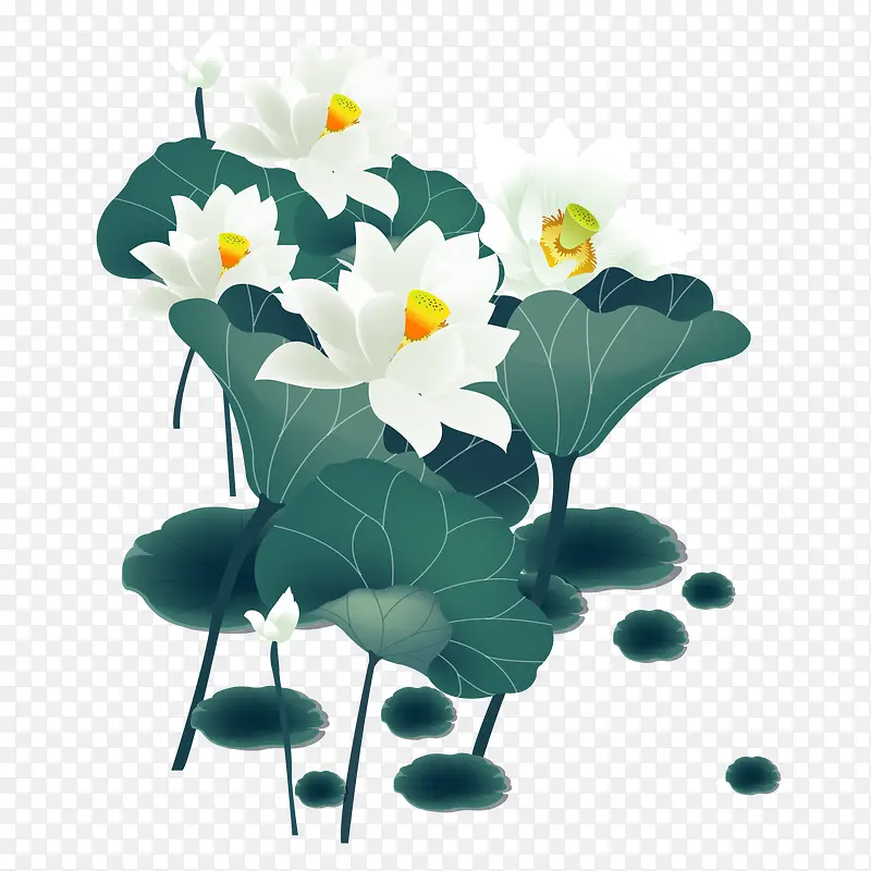 中国风水墨荷花矢量图