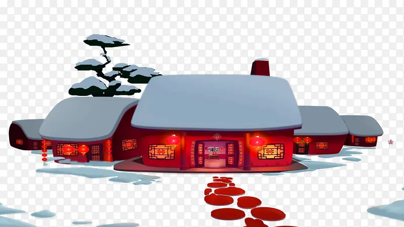 红色中国风房屋装饰图案
