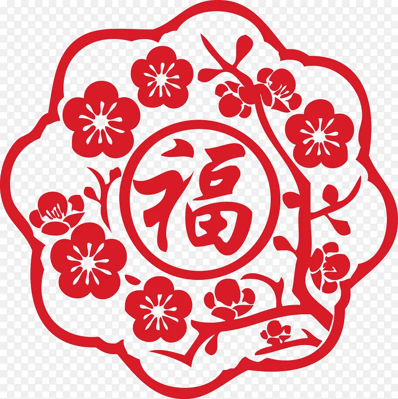 个性创意新年花边框梅花福字