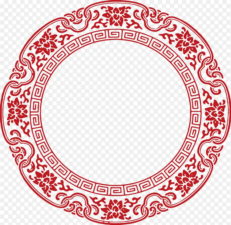 红色中国风花纹圆圈