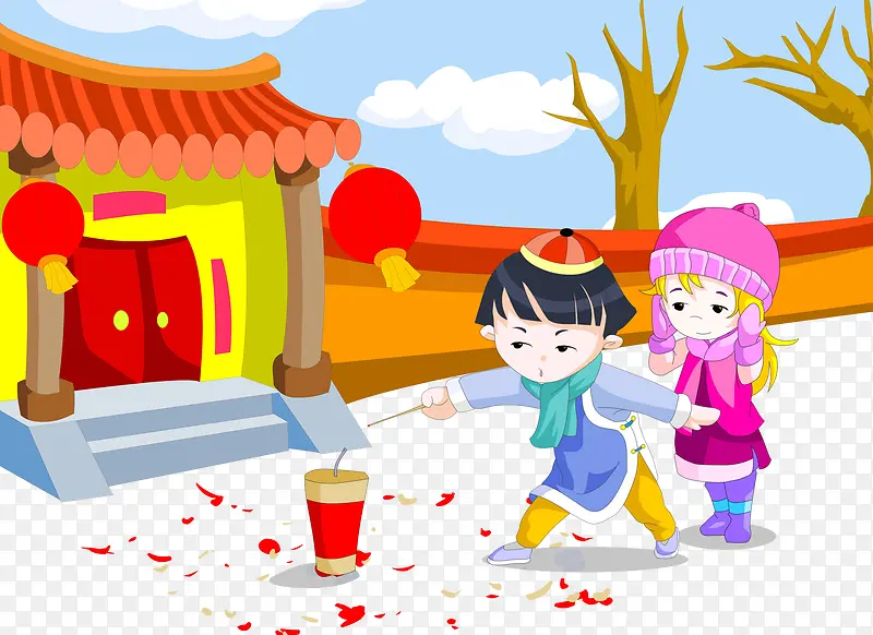 放鞭炮的小孩