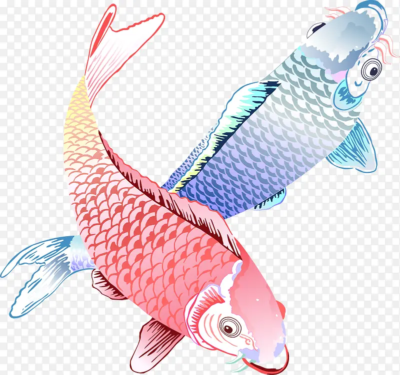 彩色卡通鲤鱼素材图