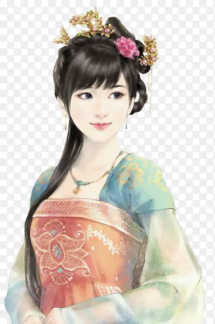 绿衣高雅古风手绘女子