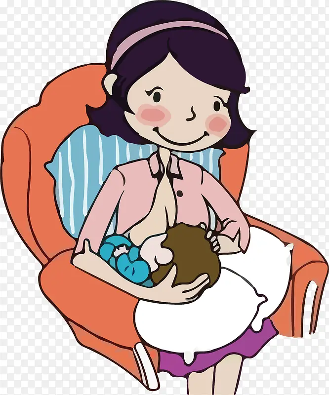 卡通坐在沙发上喂奶的女人矢量