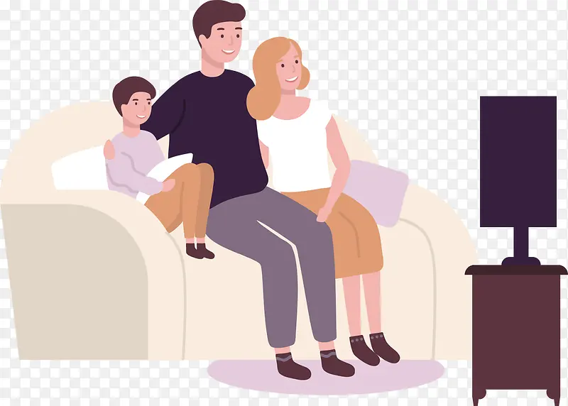 一家人在沙发上看电视