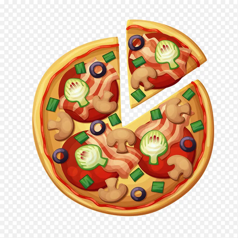 圆形披萨美食矢量图