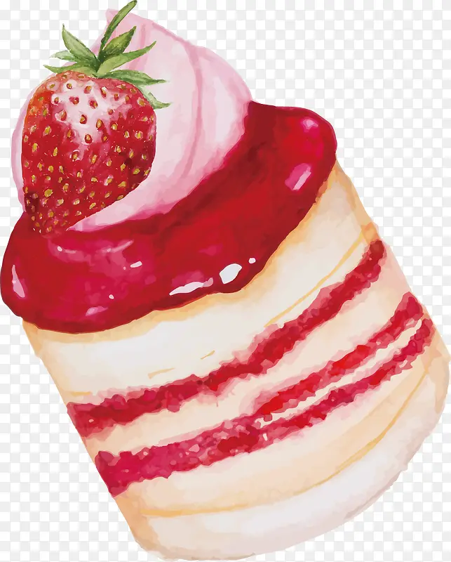 手绘草莓夹层蛋糕甜点