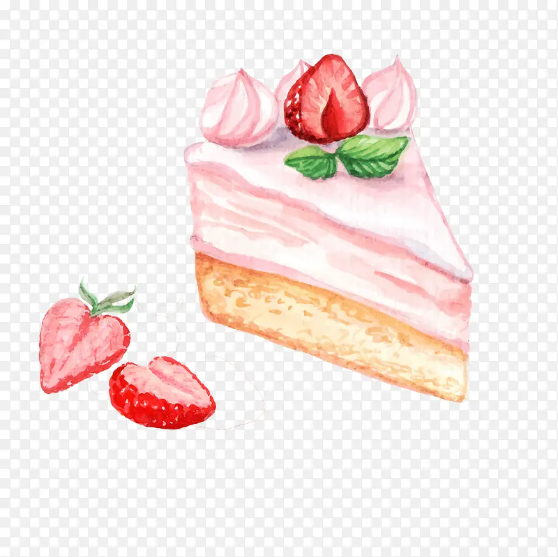 卡通手绘草莓蛋糕png