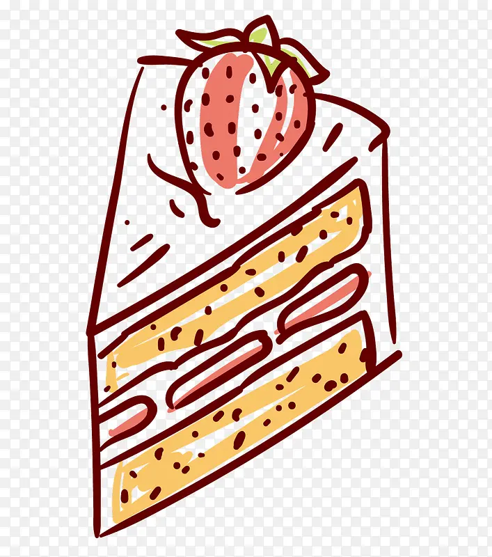 手绘奶油切块草莓水果蛋糕手绘蛋