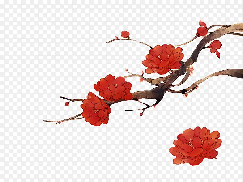 中国风红色树枝花朵