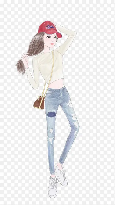 手绘长发女孩