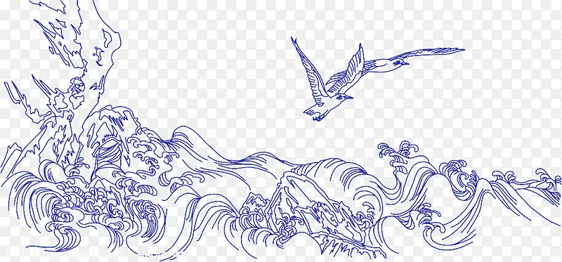 卡通海浪海鸥
