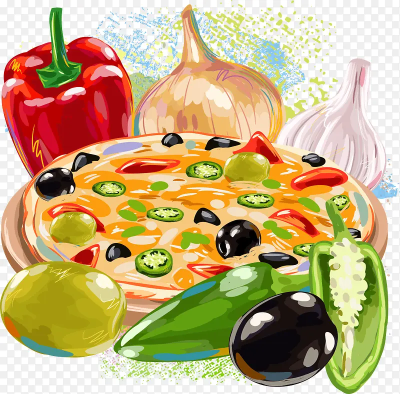 矢量披萨和蔬菜
